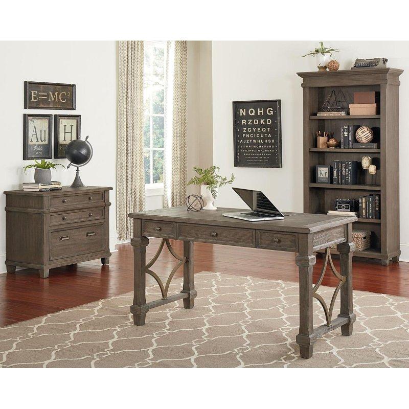 Eskitme Gri Masif Ahşap ve MDF Metal Aksesuarlı Açık Raflı Kitaplık - 102x194x39 cm - 314532