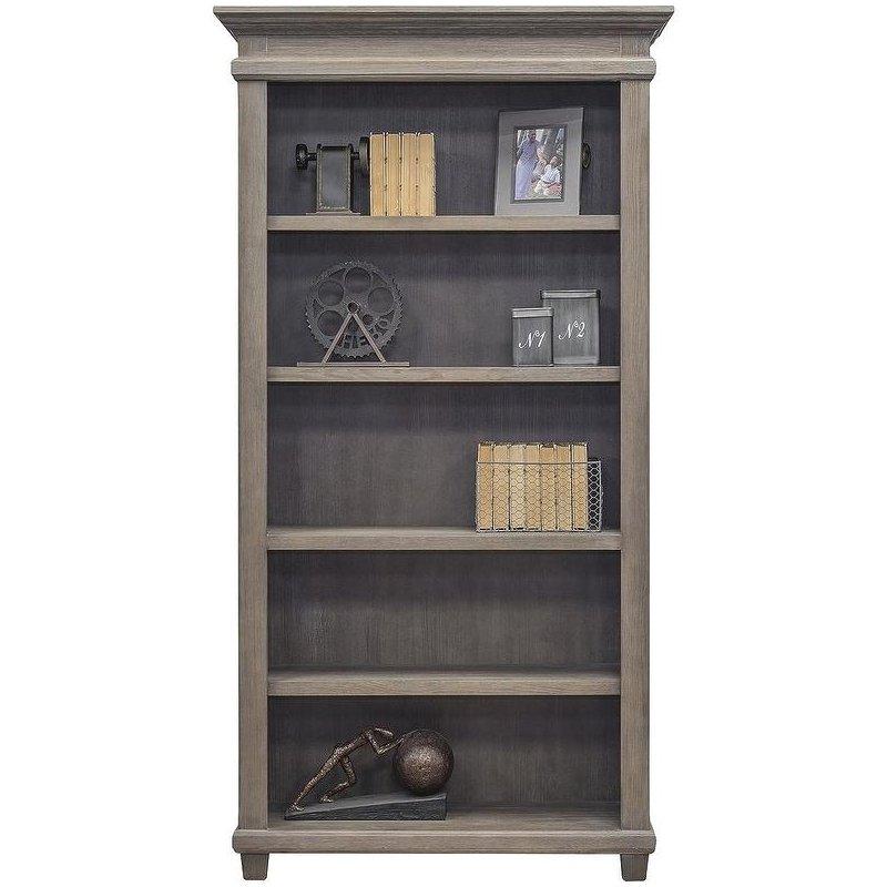 Eskitme Gri Masif Ahşap ve MDF Metal Aksesuarlı Açık Raflı Kitaplık - 102x194x39 cm - 314532