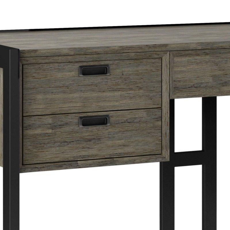 Eskitme Gri Masif Akasya Ağacı Çekmeceli ve Klavye Tepsili L Tipi Ofis Masası - 153x153 cm - 326670