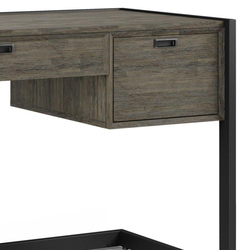 Eskitme Gri Masif Akasya Ağacı Çekmeceli ve Klavye Tepsili L Tipi Ofis Masası - 153x153 cm - 326670