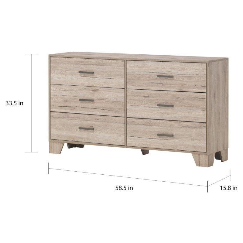 Eskitme Gri MDF 6 Çekmeceli Metal Kulplu Şifonyer - 149 cm - 299312