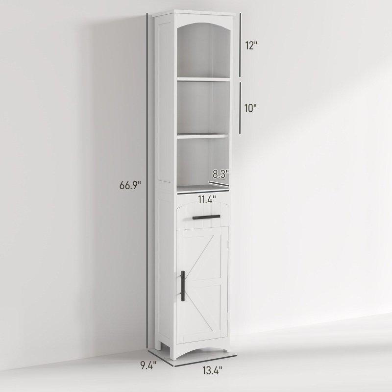 Eskitme Gri MDF Ahır Kapılı Çekmeceli Çok Amaçlı Banyo Dolabı - 35x24x170 cm - 334441