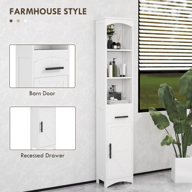 Eskitme Gri MDF Ahır Kapılı Çekmeceli Çok Amaçlı Banyo Dolabı - 35x24x170 cm - 334441