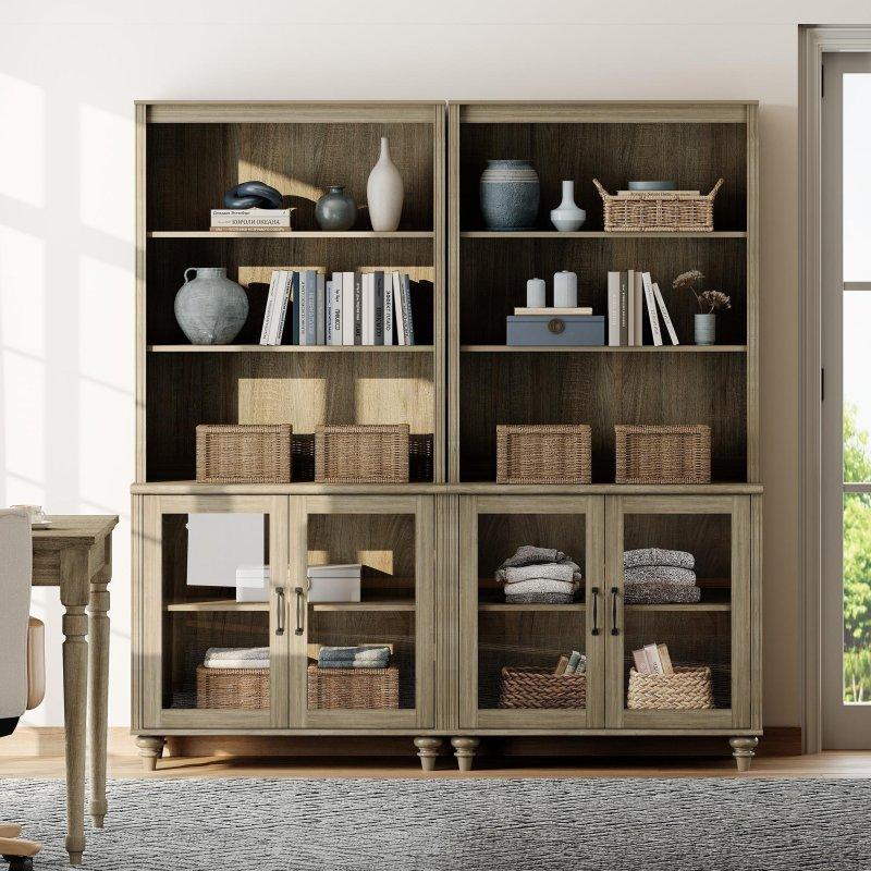 Eskitme Gri MDF Kapaklı ve Ayarlanabilir Raflı Kır Evi Tarzı Kitaplık - 87x40x183 cm - 312983