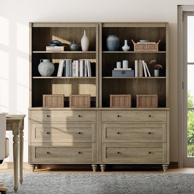 Eskitme Gri MDF Kapaklı ve Ayarlanabilir Raflı Kır Evi Tarzı Kitaplık - 87x40x183 cm - 312983