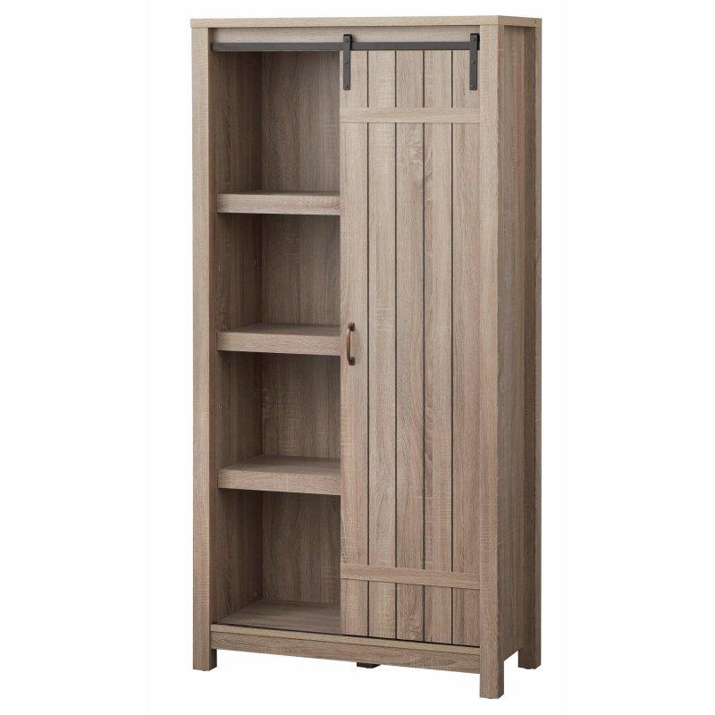 Eskitme Gri MDF Sürgülü Ahır Kapılı Kitaplık - 181x89x40 cm - 313654