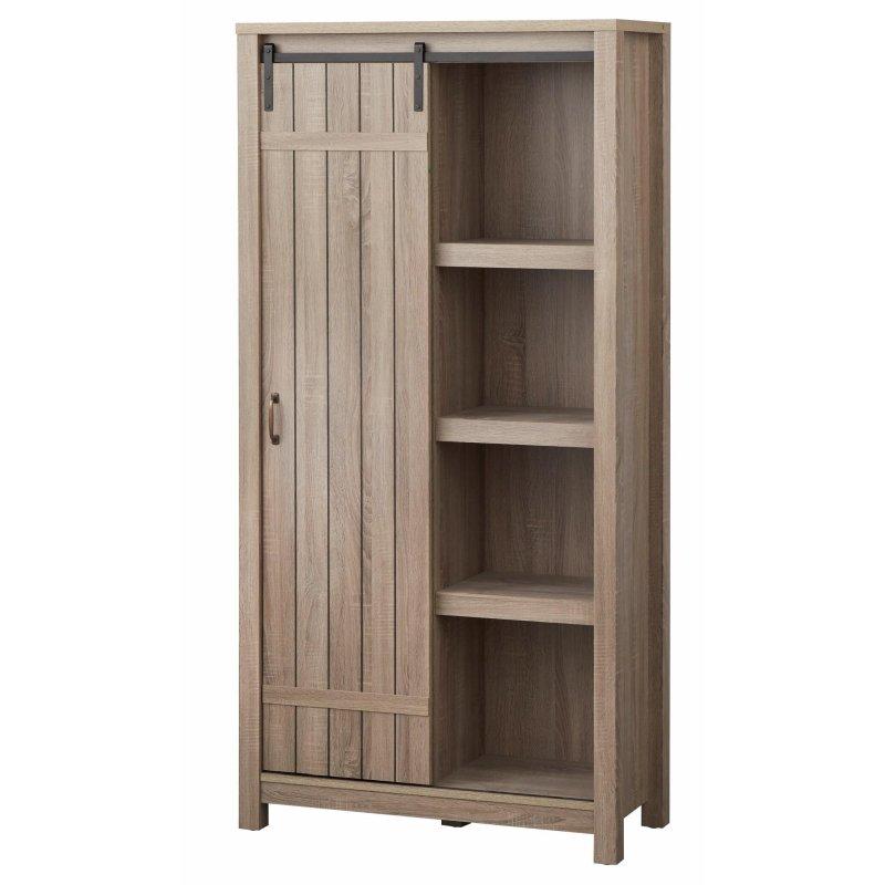 Eskitme Gri MDF Sürgülü Ahır Kapılı Kitaplık - 181x89x40 cm - 313654