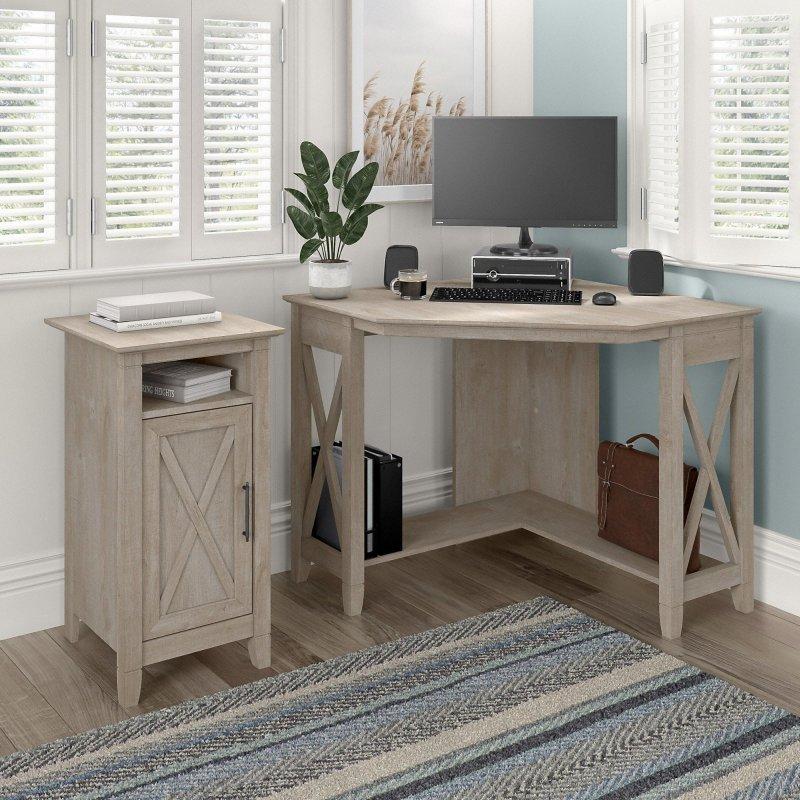 Eskitme Gri MDF X Desenli Köşe Ofis Masası - 88x88x77 cm - 327235