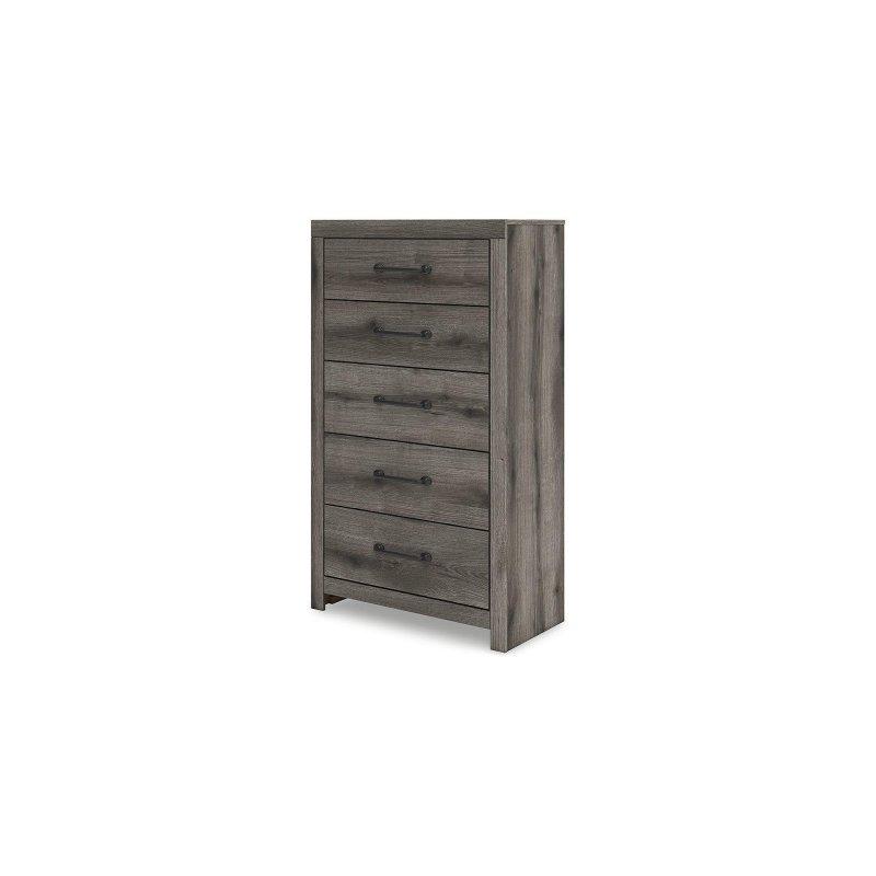 Eskitme Gri Meşe Dokulu 5 Çekmeceli Dikey Şifonyer - 81x138x39 cm - 310055