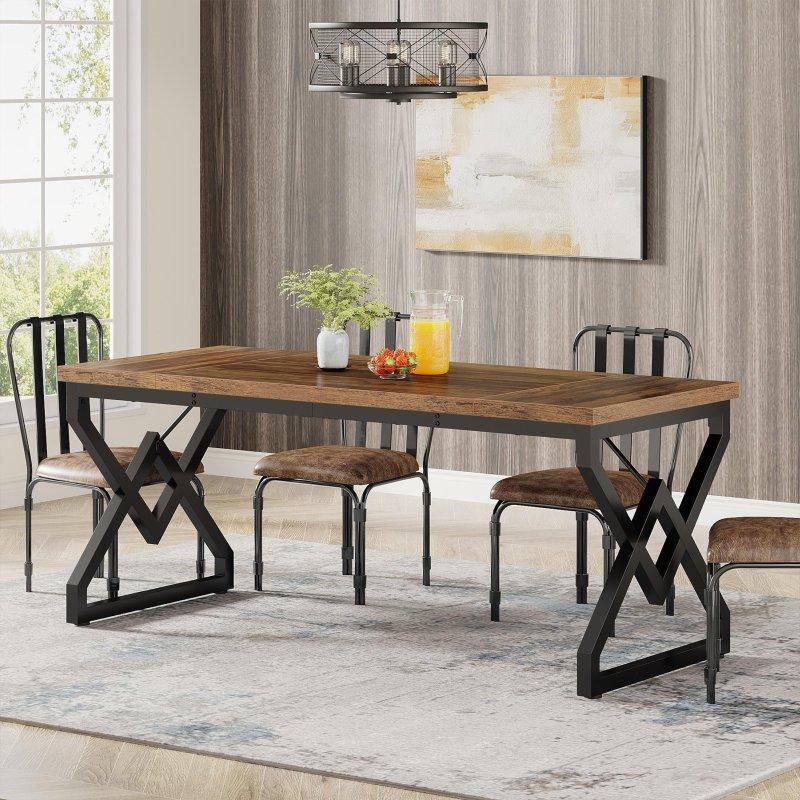 Eskitme Kahverengi Ahşap Kaplama Metal Ayaklı Geniş Ofis Masası - 160x70 cm - 325855