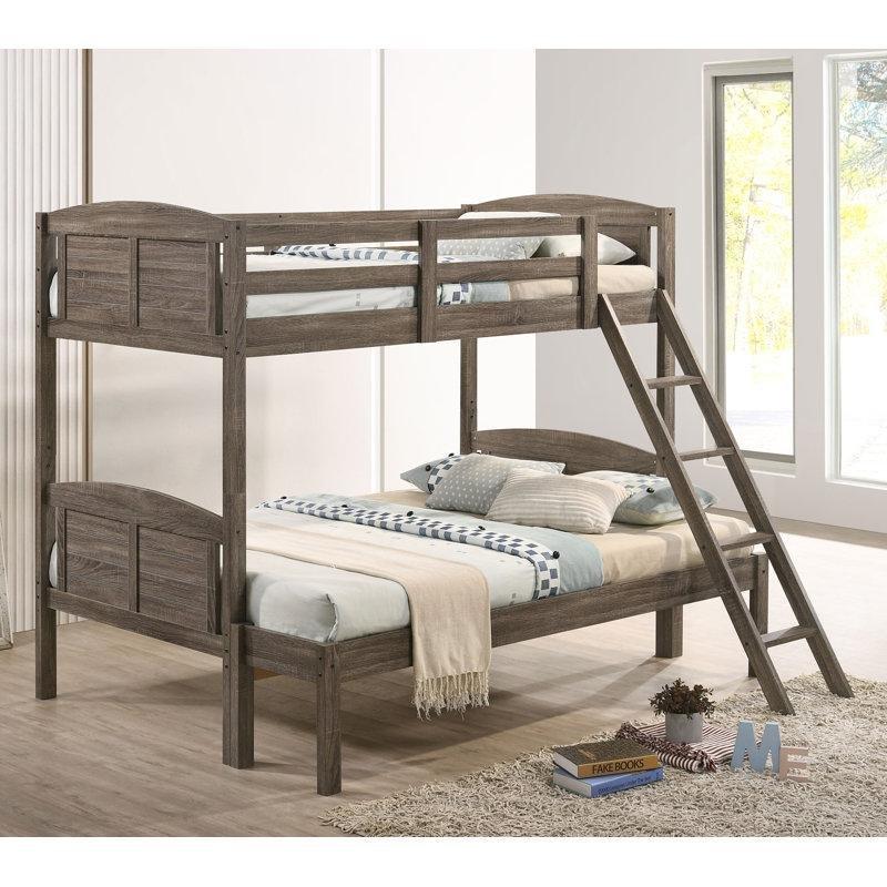 Eskitme Kahverengi Masif Ahşap Ayrılabilen Üst Tek Alt Çift Kişilik Ranza - 145x202 cm - 247098