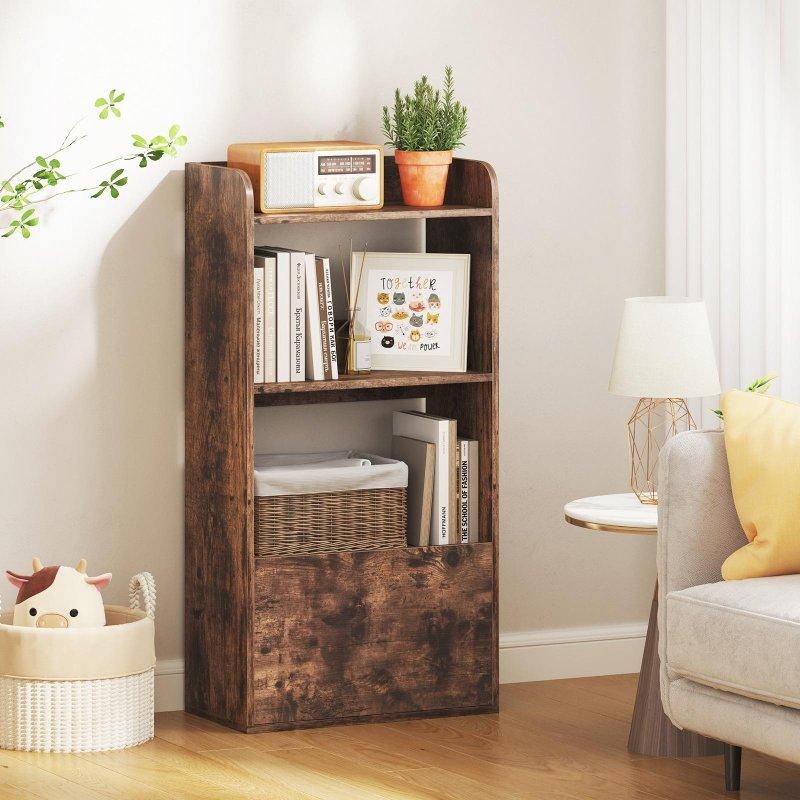 Eskitme Kahverengi MDF Çekmeceli 3 Raflı Kitaplık - 55x30x106 cm - 319403