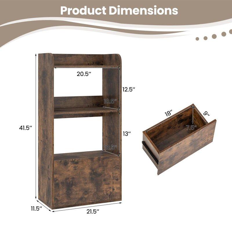Eskitme Kahverengi MDF Çekmeceli 3 Raflı Kitaplık - 55x30x106 cm - 319403