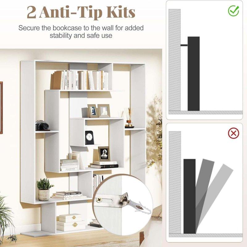 Eskitme Kahverengi MDF Geometrik Tasarımlı 6 Raflı Kitaplık - 125x150 cm - 316720