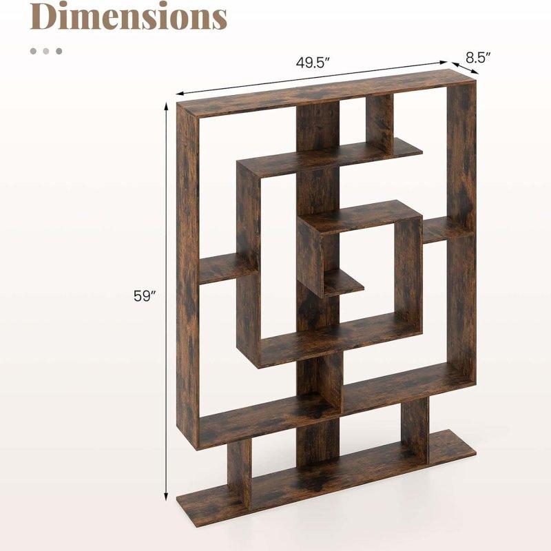 Eskitme Kahverengi MDF Geometrik Tasarımlı 6 Raflı Kitaplık - 125x150 cm - 316720