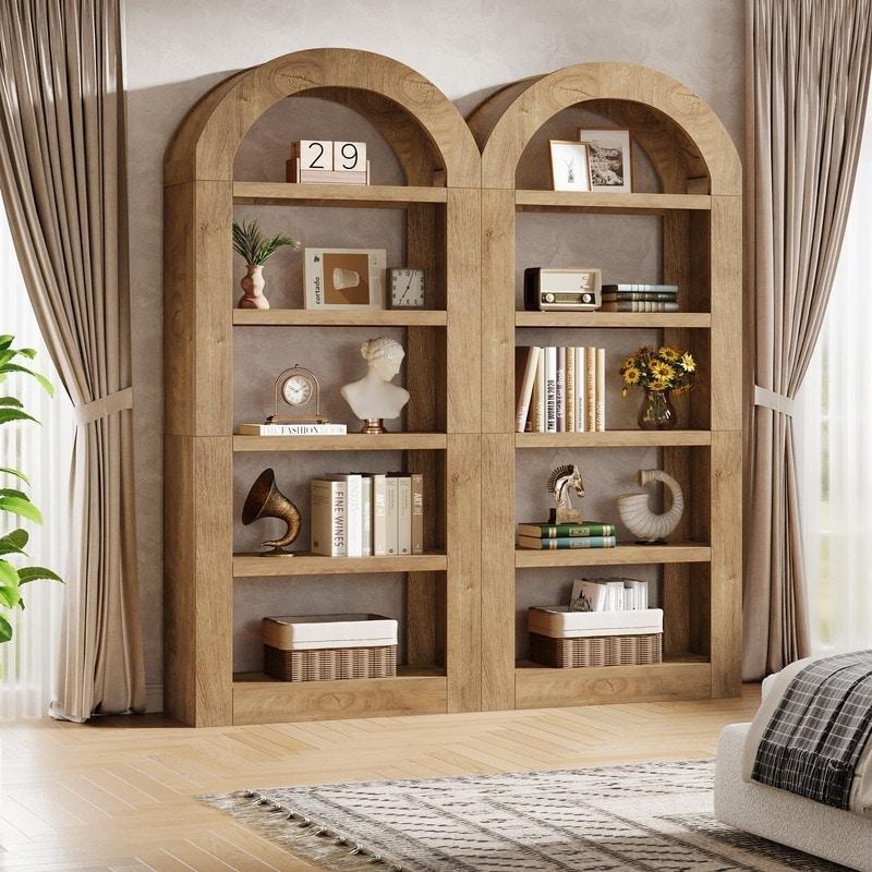 Eskitme Kahverengi MDF Kemerli Tasarım 5 Raflı Kitaplık - 181 cm - 312260