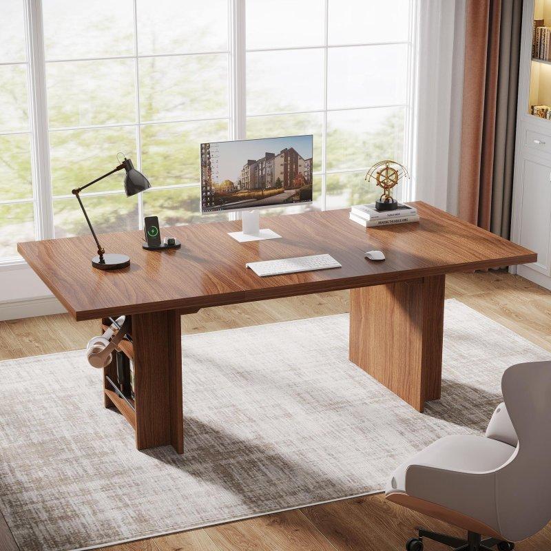 Eskitme Kahverengi MDF Raflı Ofis Masası - 160x80 cm - 327253