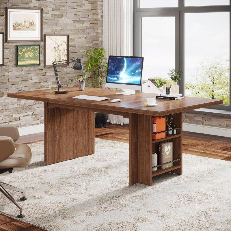 Eskitme Kahverengi MDF Raflı Ofis Masası - 160x80 cm - 327253 Eskitme Kahverengi MDF Raflı Ofis Masası - 160x80 cm - 327253