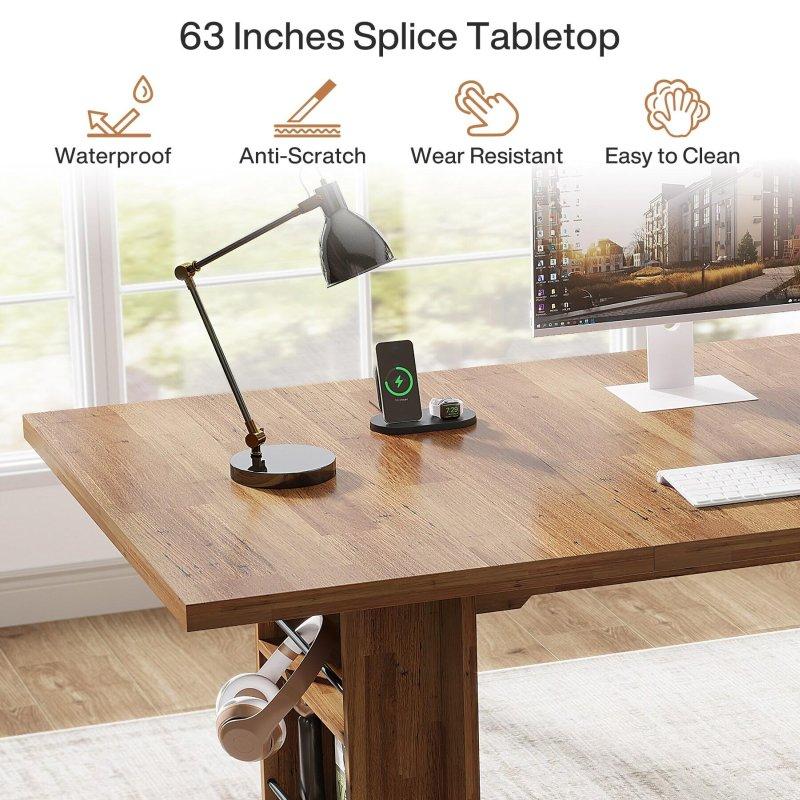 Eskitme Kahverengi MDF Raflı Ofis Masası - 160x80 cm - 327430