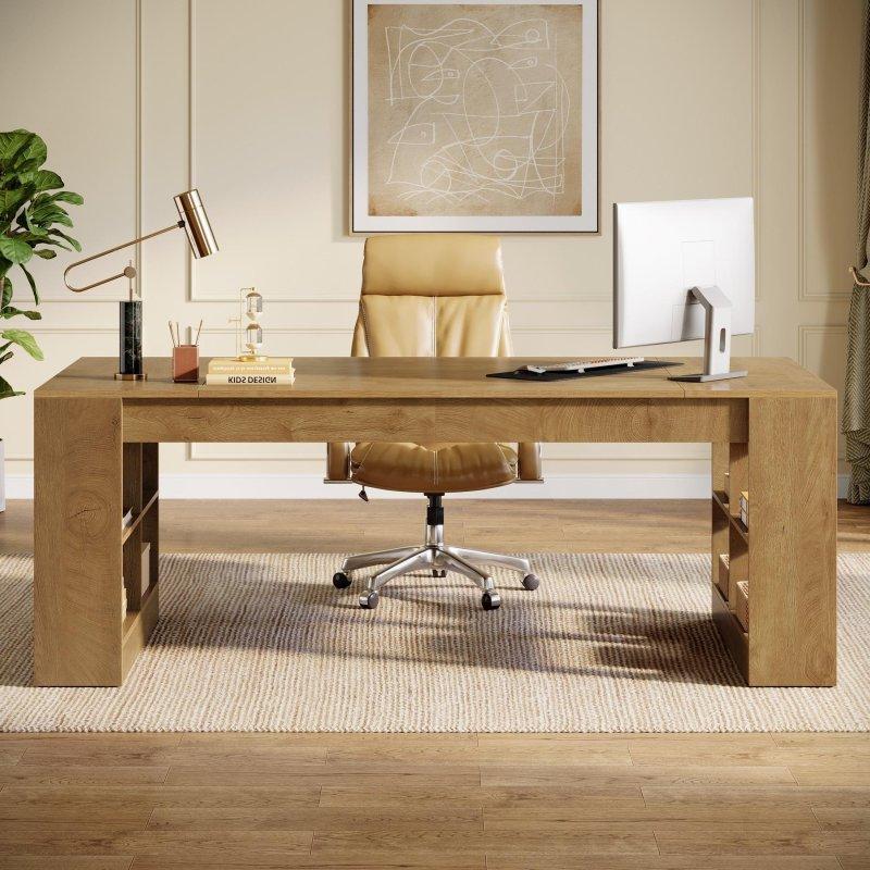 Eskitme Kahverengi MDF Raflı Ofis Masası - 181 cm - 326510