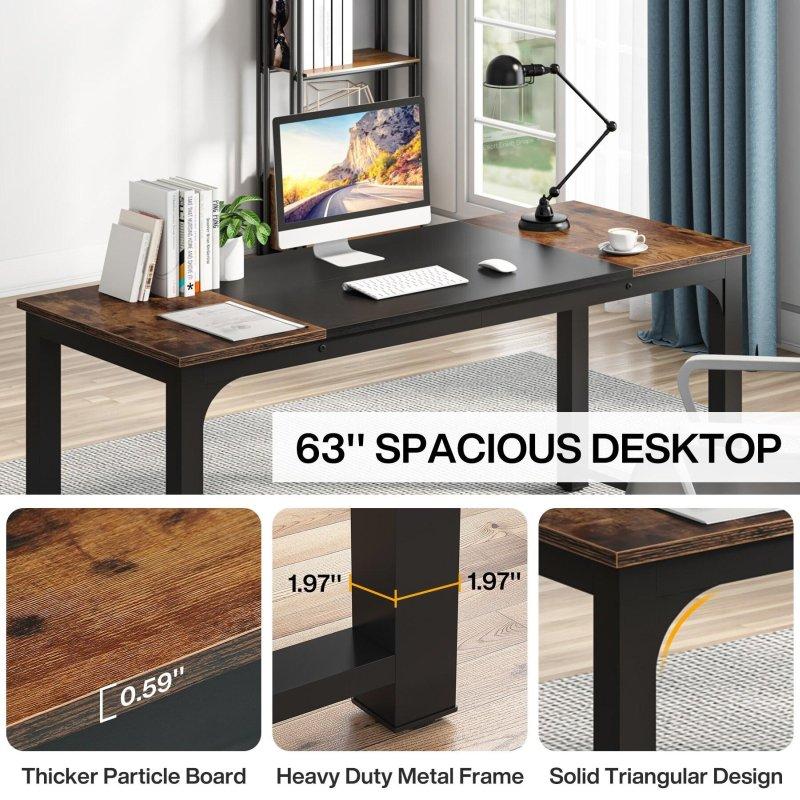 Eskitme Kahverengi MDF ve Metal Geniş Ofis Masası - 180x80 cm - 327228