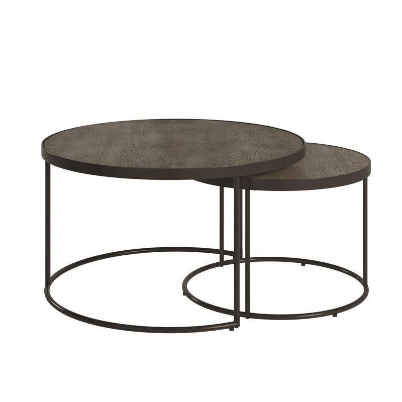 Eskitme Kahverengi MDF ve Siyah Demir Endüstriyel Zigon Yuvarlak Orta Sehpa Seti - 77 cm - 245658