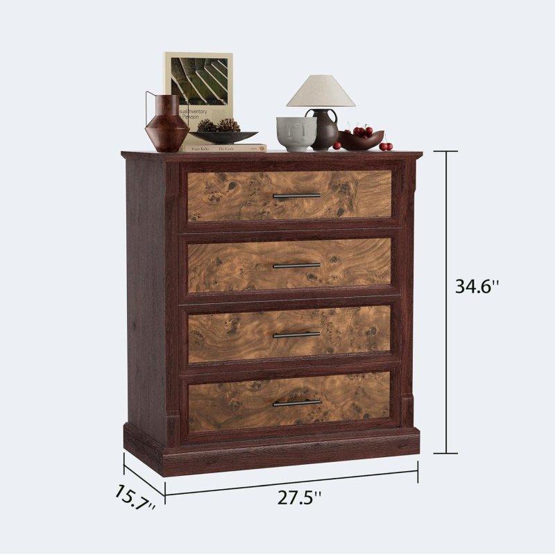 Eskitme Kahverengi Metal Kulplu 4 Çekmeceli Ahşap Şifonyer - 72 cm - 308057