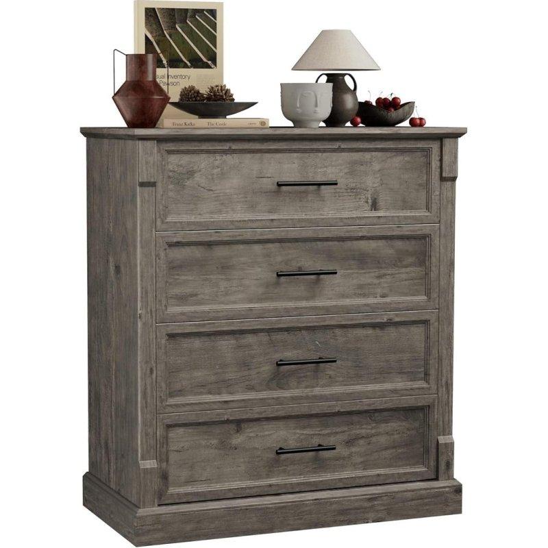 Eskitme Kahverengi Metal Kulplu 4 Çekmeceli Ahşap Şifonyer - 72 cm - 308057