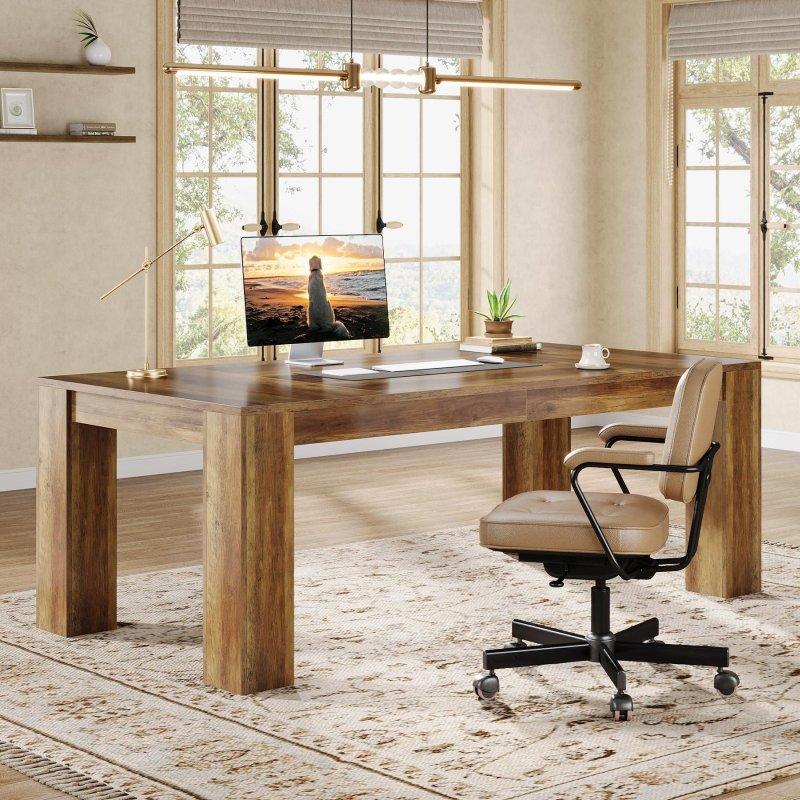 Eskitme Kahverengi ve Siyah MDF Geniş Dikdörtgen Ofis Masası - 161x81 cm - 326843