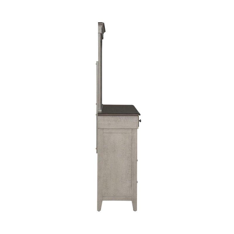 Eskitme Keten Ahşap Aynalı 9 Çekmeceli Kır Evi Stili Şifonyer - 163 cm - 307096