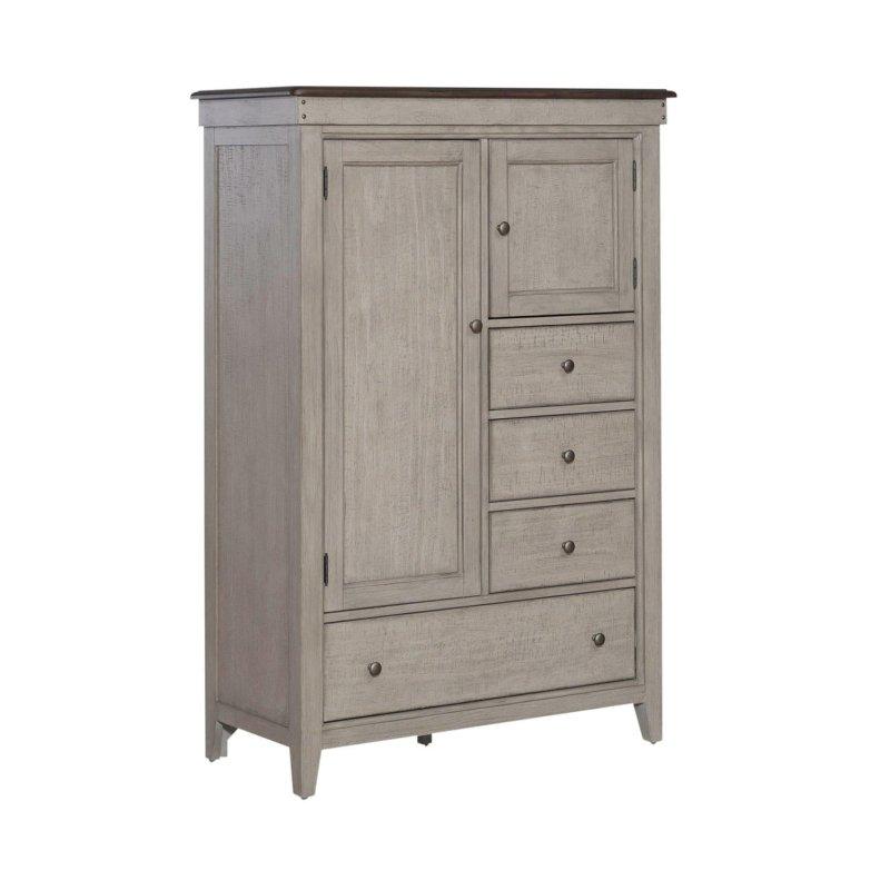 Eskitme Keten Beyazı Masif Kavak Ahşap Kapaklı ve Çekmeceli Şifonyer - 112x51x163 cm - 303875