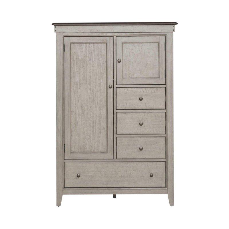 Eskitme Keten Beyazı Masif Kavak Ahşap Kapaklı ve Çekmeceli Şifonyer - 112x51x163 cm - 303875