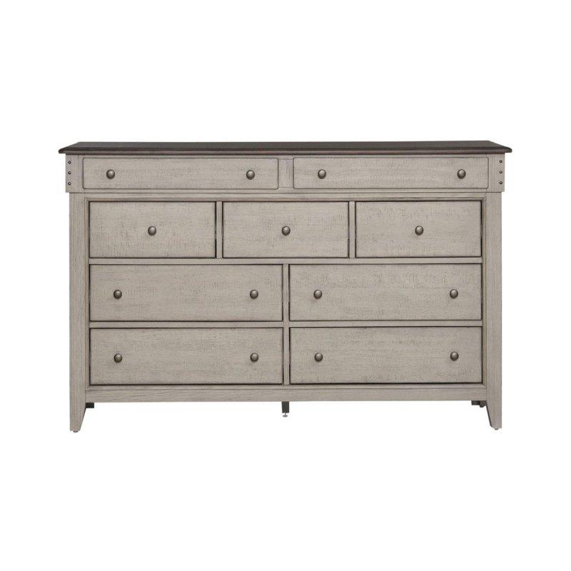 Eskitme Keten Beyazı Masif Kavak ve Kaplama 9 Çekmeceli Şifonyer - 163x46x102 cm - 304341