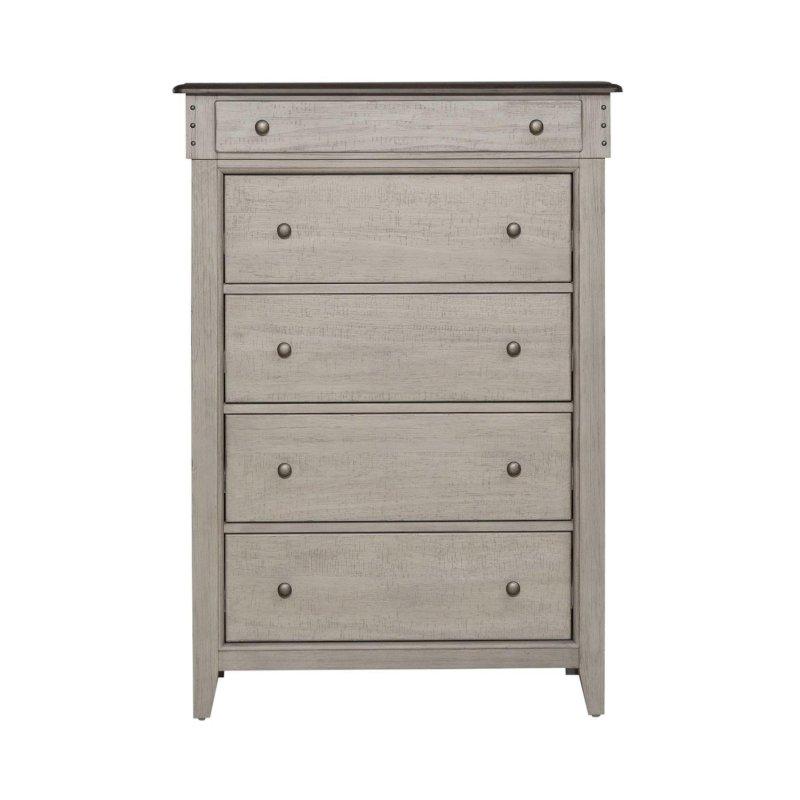 Eskitme Keten Masif Kavak 5 Çekmeceli Konik Ayaklı Şifonyer - 97x46x138 cm - 306385