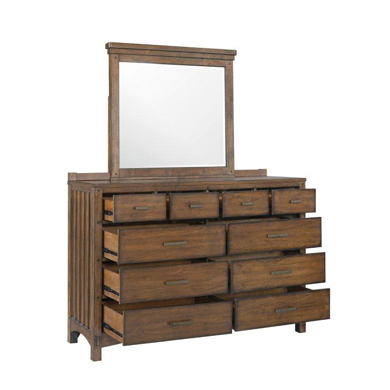 Eskitme Kiraz Rengi Kauçuk Ağacı ve Kiraz Kaplama 10 Çekmeceli Şifonyer - 153x46x110 cm - 306885