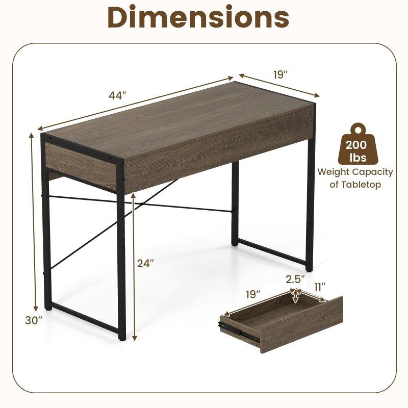 Eskitme Kül Rengi Metal İki Çekmeceli X-Destekli Ofis Masası - 112x49 cm - 325952