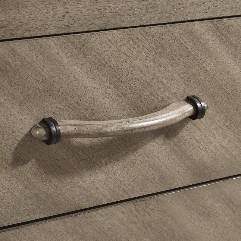 Eskitme Kum Rengi Ahşap 5 Çekmeceli Metal Kulplu Şifonyer - 86x42x124 cm - 305177
