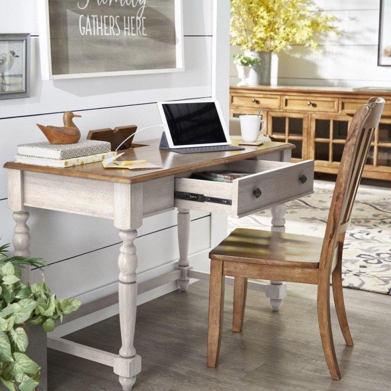 Eskitme Masif Ahşap USB Portlu Çekmeceli Ofis Masası - 121x60x76 cm - 327128
