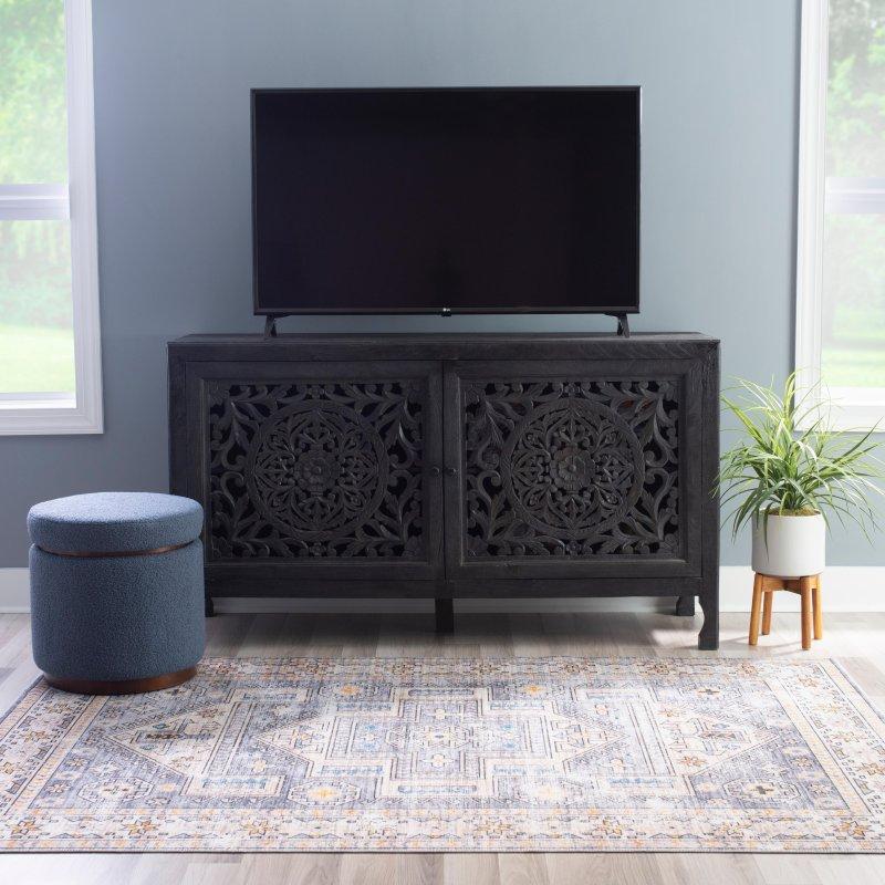 Eskitme Masif Mango Ağacı ve MDF Mandala Oymalı 2 Kapaklı Bohem Konsol - 153 cm - 325316