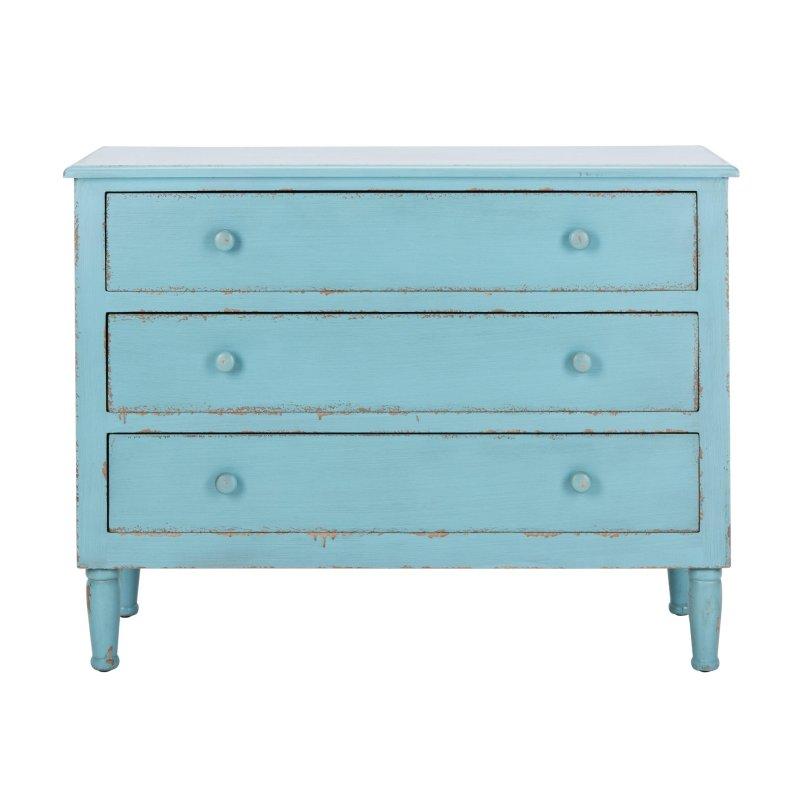 Eskitme Mavi Köknar Ağacı ve MDF 3 Çekmeceli Rustik Şifonyer - 98x39x74 cm - 311610