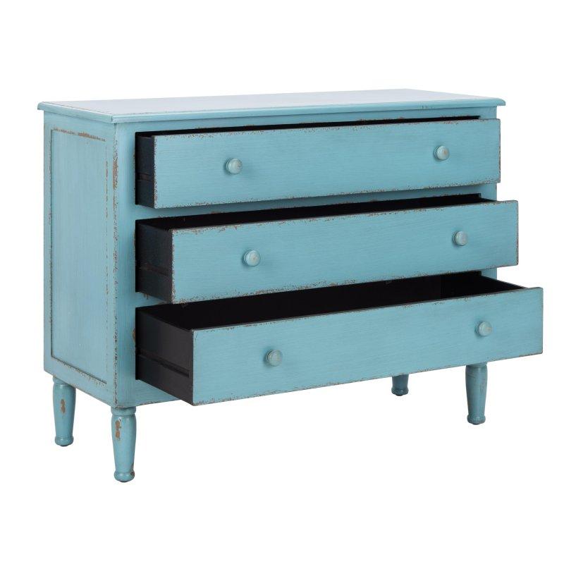 Eskitme Mavi Köknar Ağacı ve MDF 3 Çekmeceli Rustik Şifonyer - 98x39x74 cm - 311610