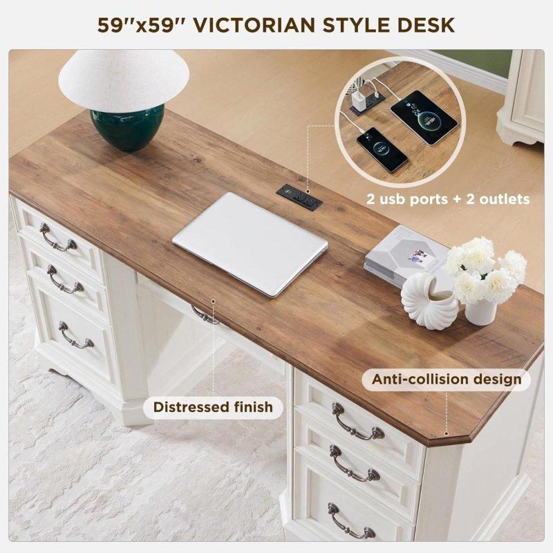 Eskitme MDF Çekmeceli USB Portlu Ofis Masası - 150 cm - 328213