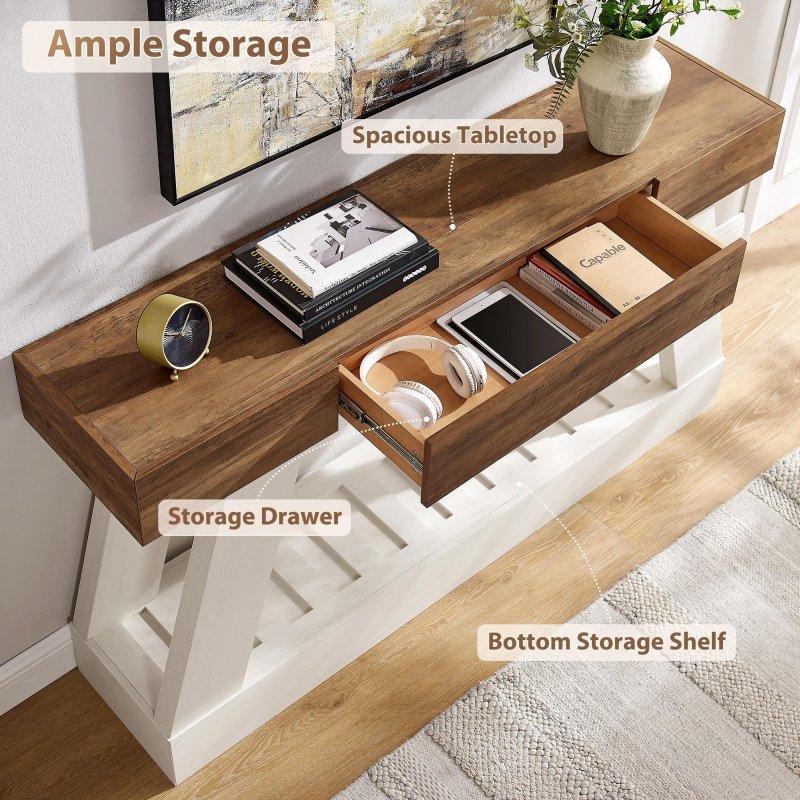 Eskitme MDF Çekmeceli ve Izgara Raflı A-Ayaklı Dresuar - 153 cm - 331345