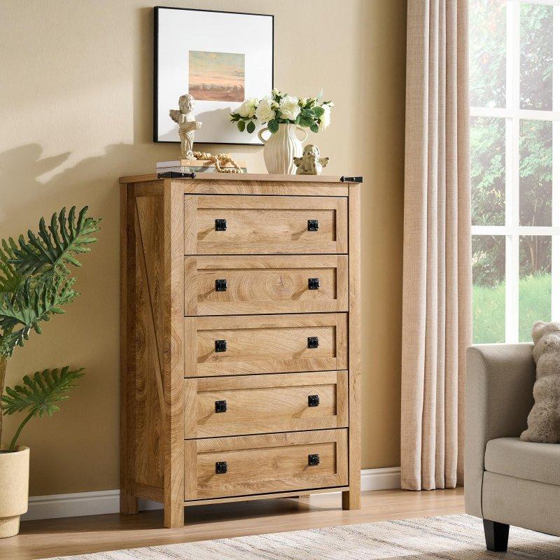 Eskitme MDF Rustik 5 Çekmeceli Şifonyer - 81x42x123 cm - 296419