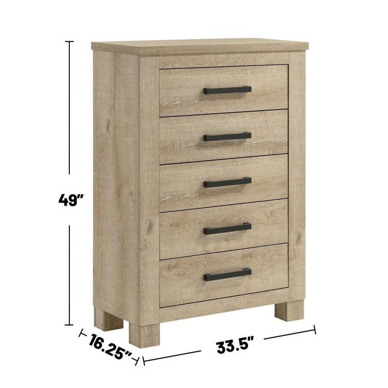 Eskitme Meşe 5 Çekmeceli Koyu Bronz Kulplu Şifonyer - 86x125x42 cm - 310436