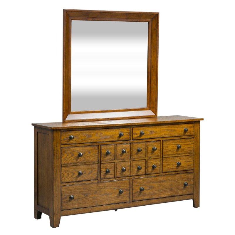Eskitme Meşe 7 Çekmeceli Aynalı Rustik Şifonyer - 166x196x46 cm - 296908