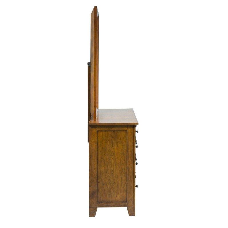 Eskitme Meşe 7 Çekmeceli Aynalı Rustik Şifonyer - 166x196x46 cm - 296908