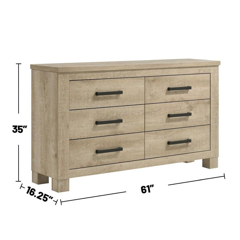 Eskitme Meşe Ahşap 6 Çekmeceli Koyu Bronz Kulplu Şifonyer - 155x42x89 cm - 304827