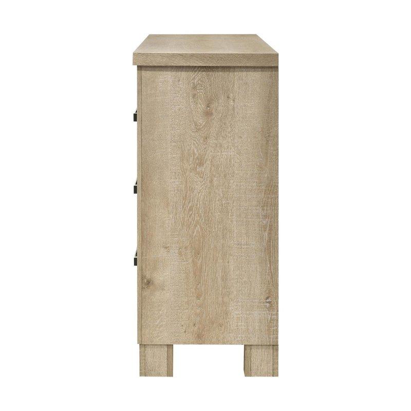 Eskitme Meşe Ahşap 6 Çekmeceli Koyu Bronz Kulplu Şifonyer - 155x42x89 cm - 304827