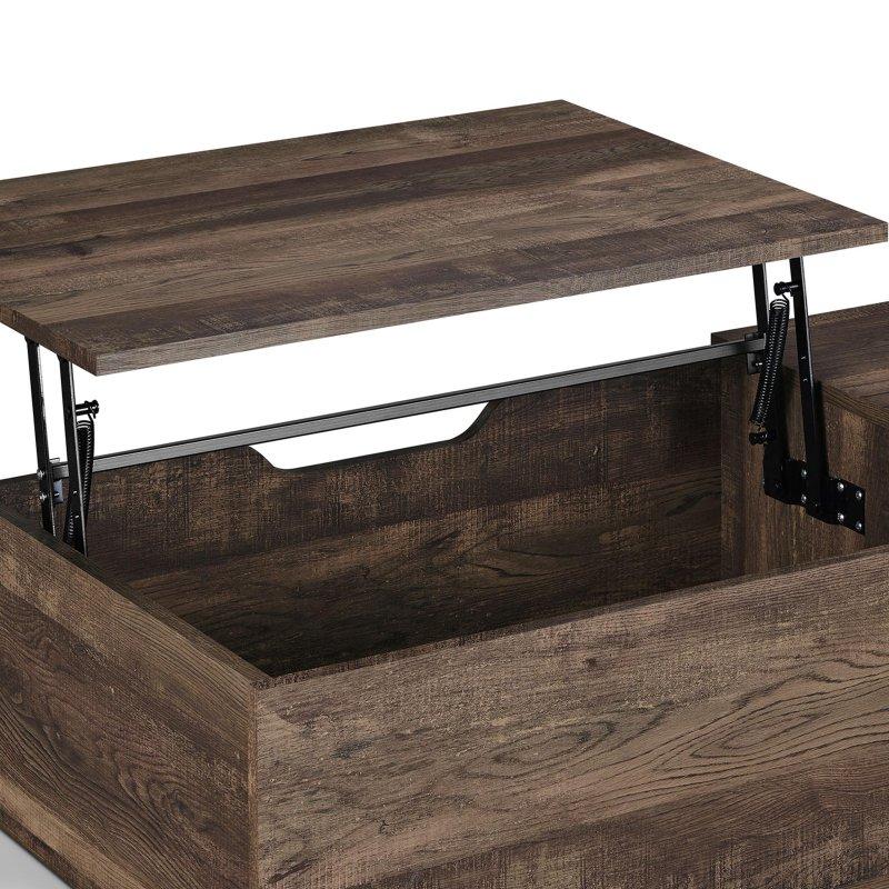 Eskitme Meşe Ahşap Kaplama Asansörlü ve Gizli Bölmeli Akıllı Sehpa - 121x62 cm - 254432